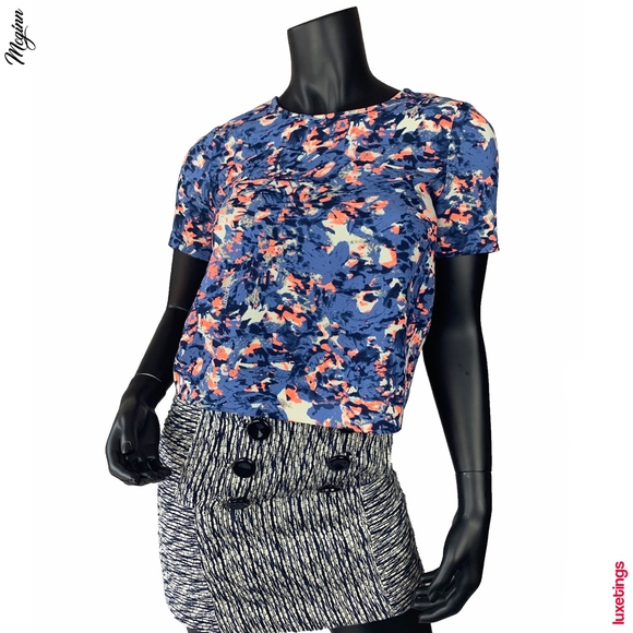 {McGinn} Abstract Floral Print/ T-Cut Out Back Top - Picture 5 of 7